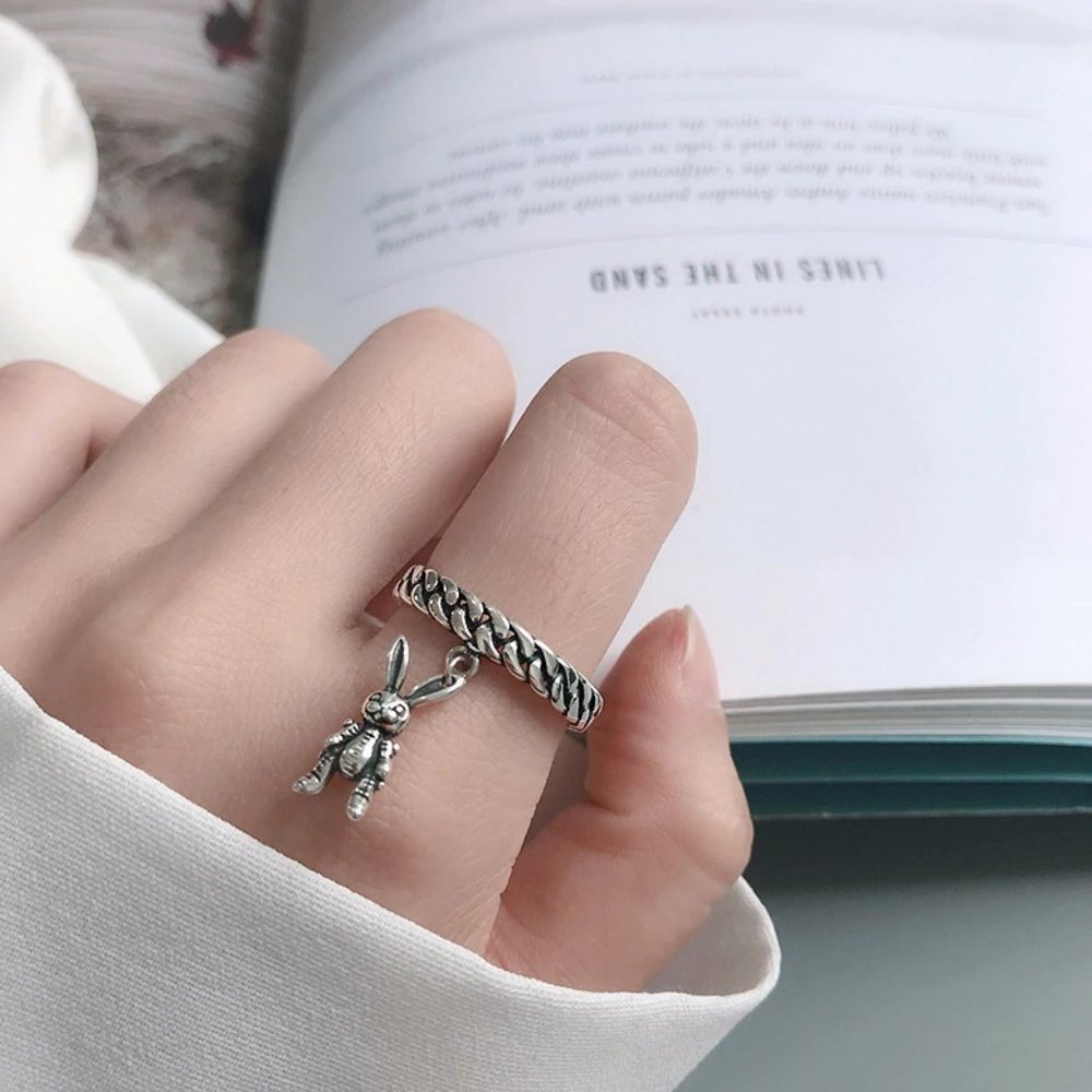NEW 925 Sterling Silver Rabbit Adjustable Ring - Picture 5 of 7